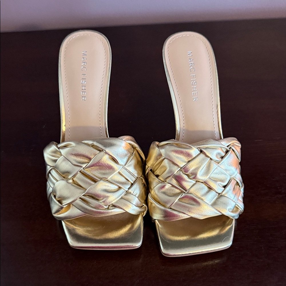 Marc Fisher Gold Braided Mules NWOT